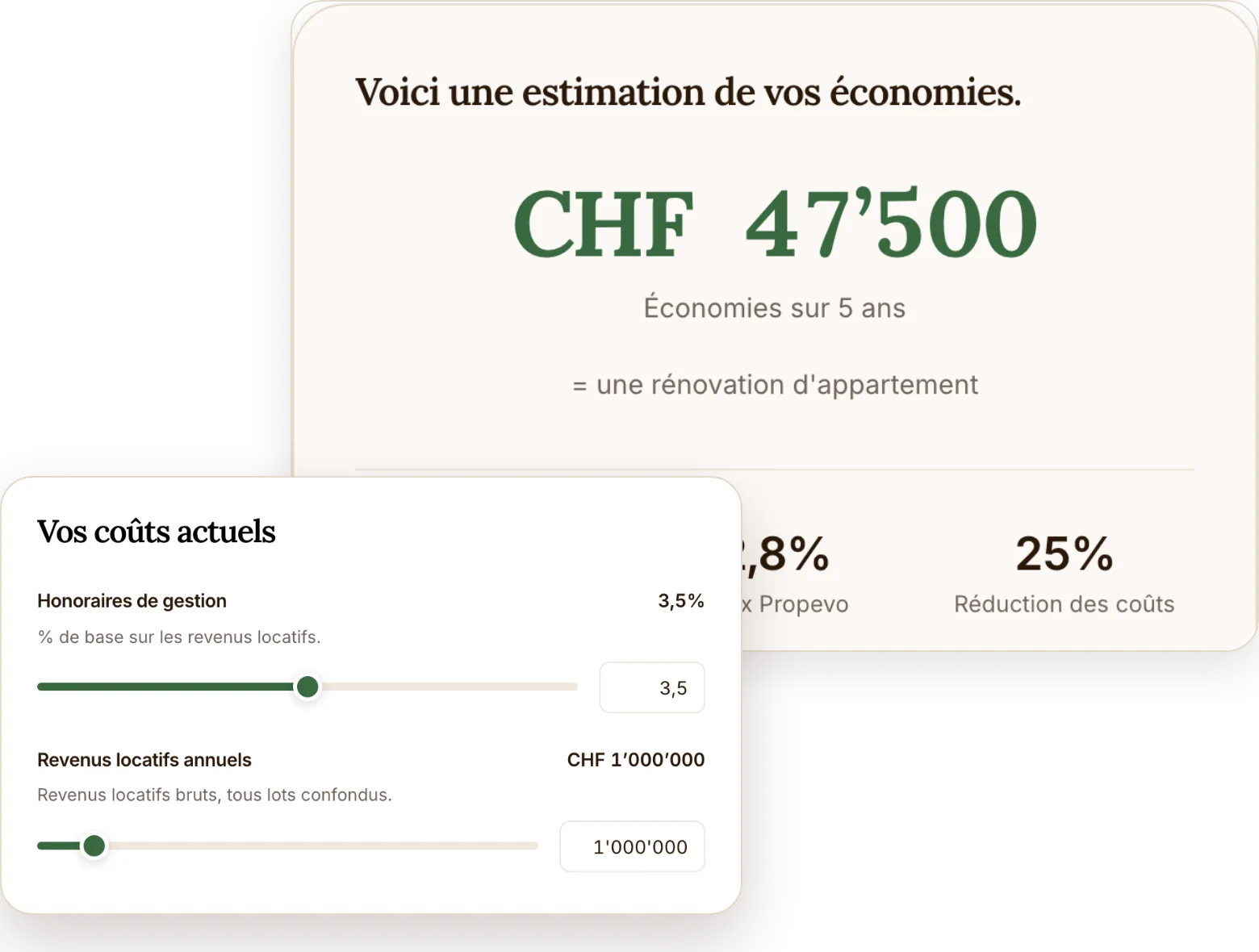 Les curseurs réglables du calculateur de coûts