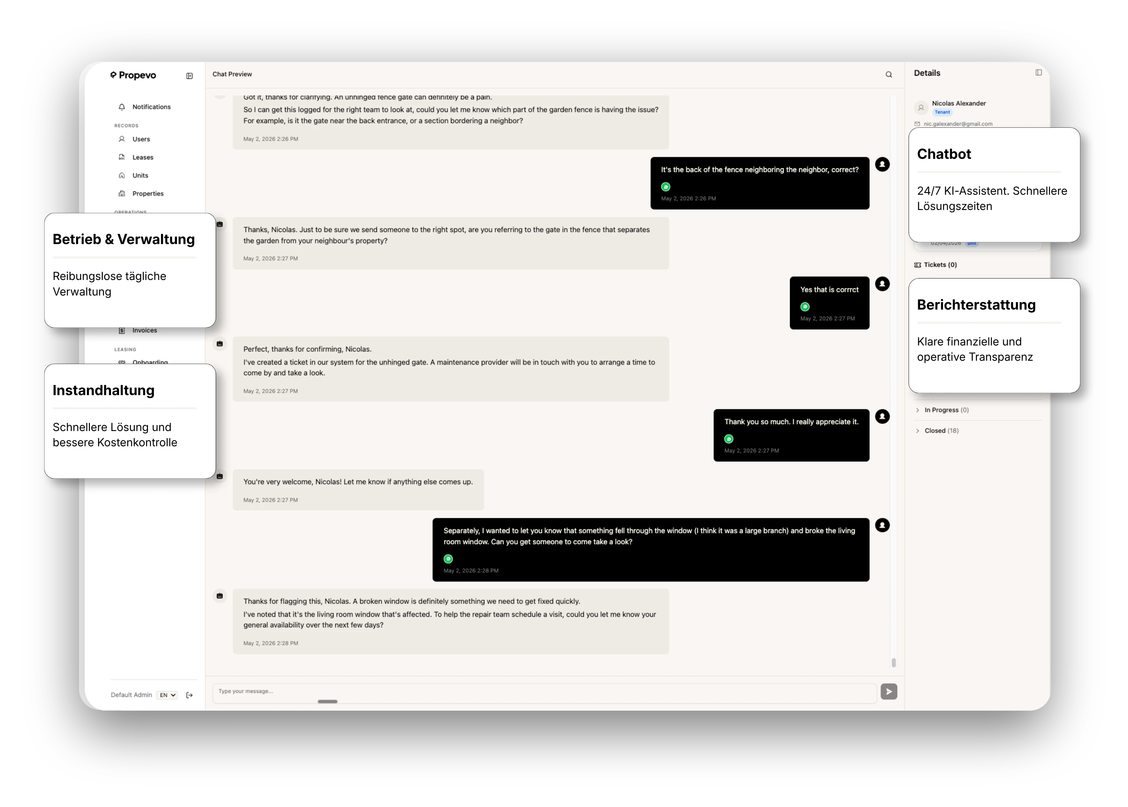 Propevo-Plattform mit Dashboard, Chatbot und mobiler App