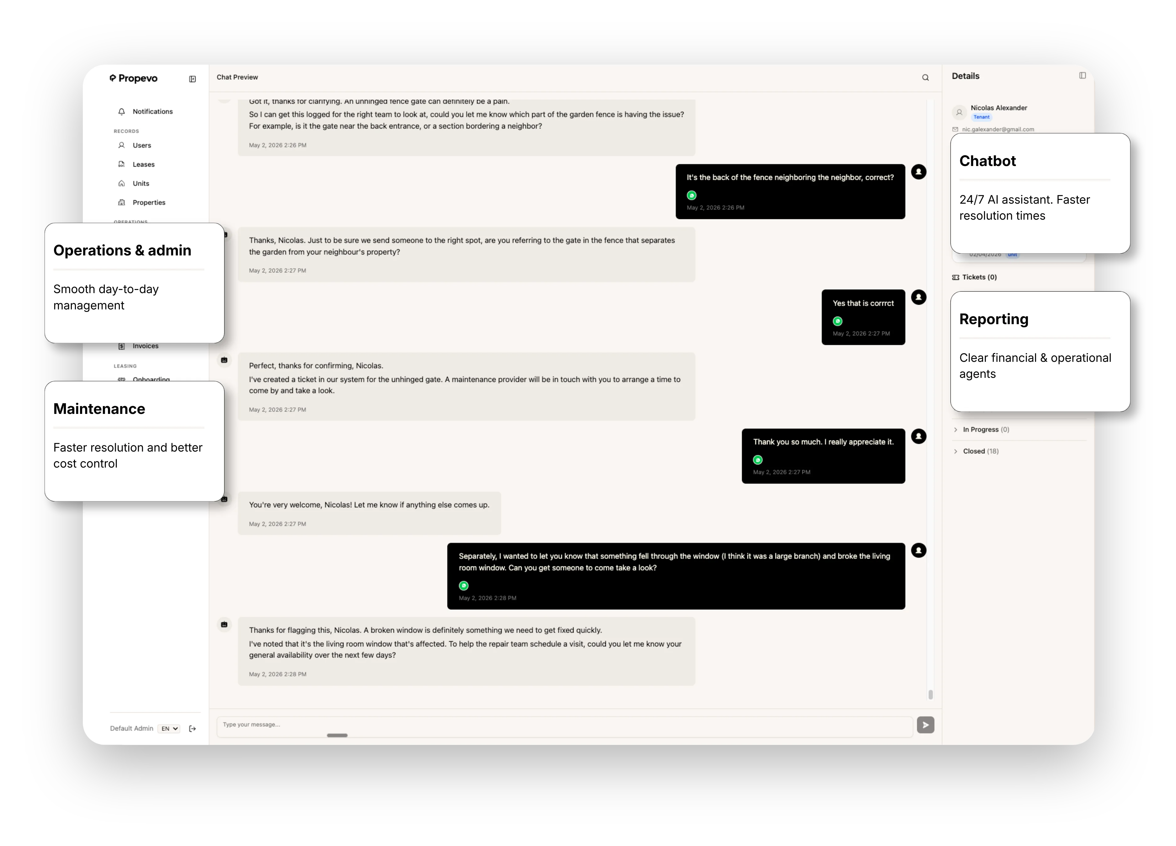 Propevo platform showing dashboard, chatbot, and mobile app