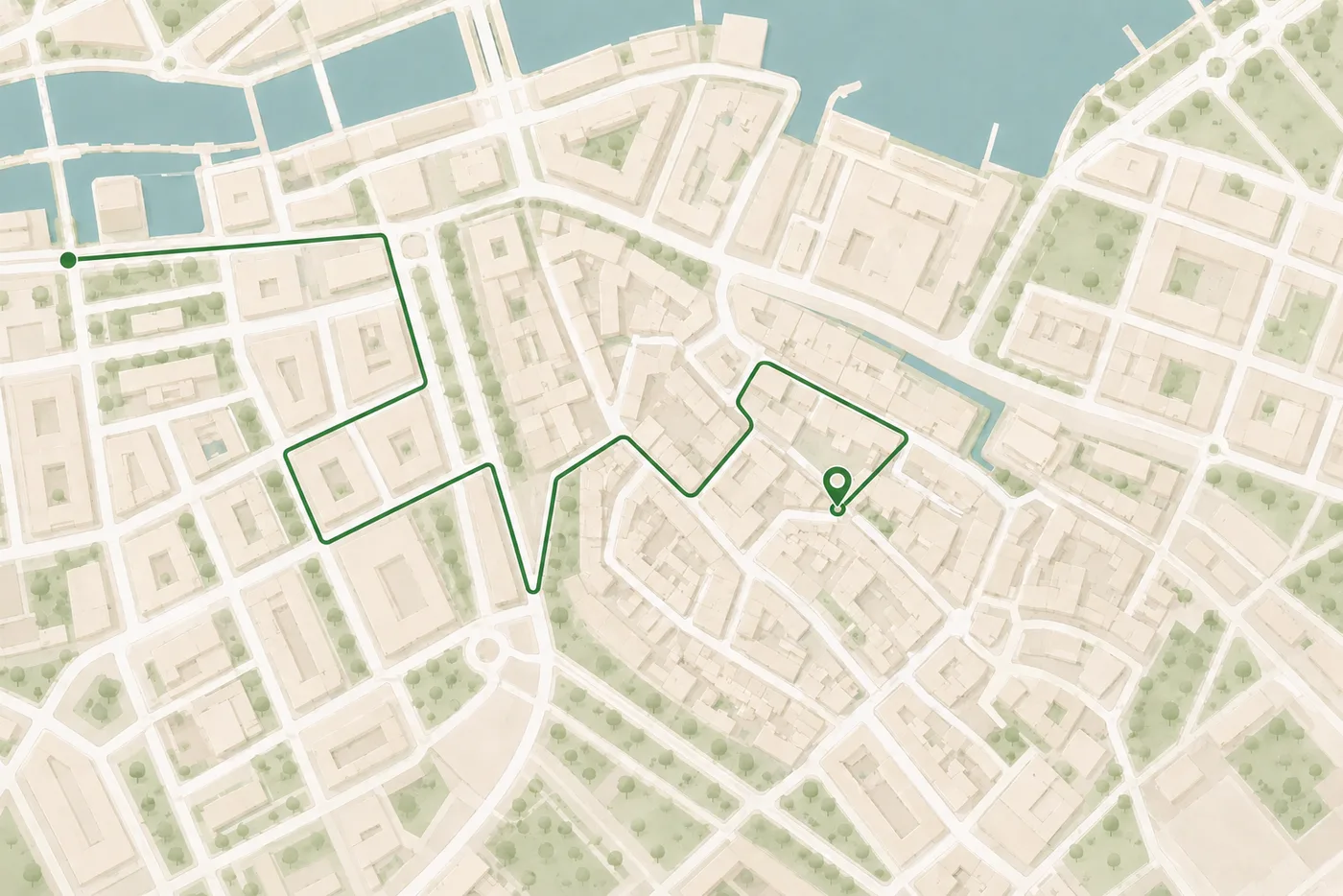 Aquarell-Karte der Genfer Altstadt mit der Route eines Handwerkers